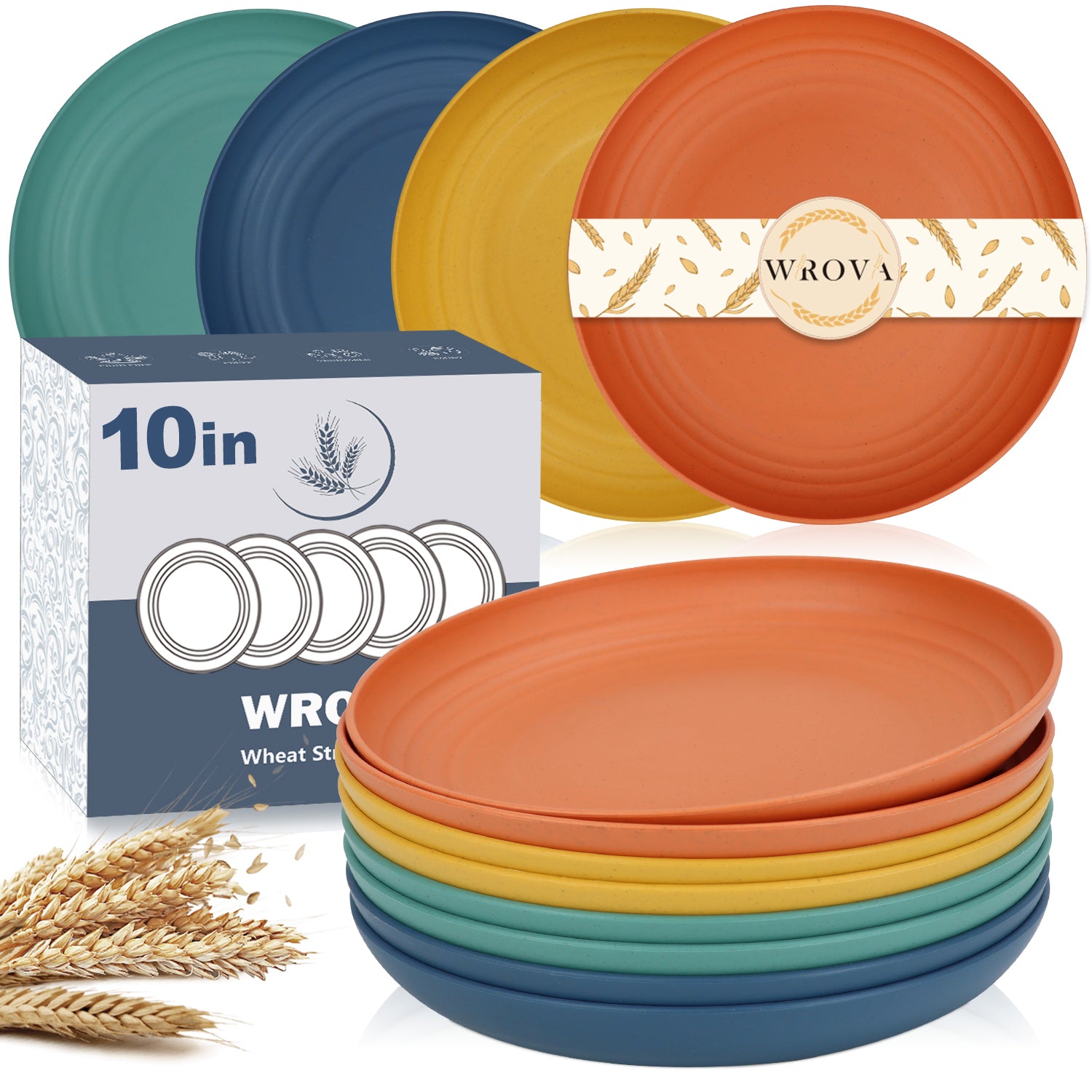 Wheat Straw Plates - 10 Inch Unbreakable Dinner Plates Set of 8