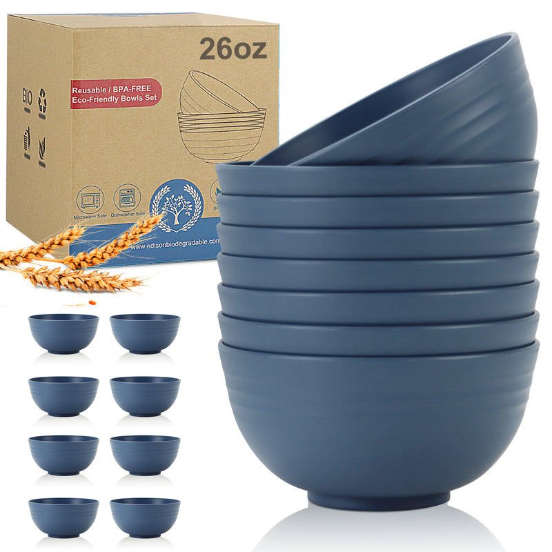 Wheat Straw Bowl Sets,8 PCS Unbreakable Cereal Bowl 26 OZ