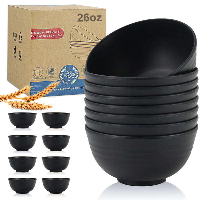 Wheat Straw Bowl Sets,8 PCS Unbreakable Cereal Bowl 26 OZ