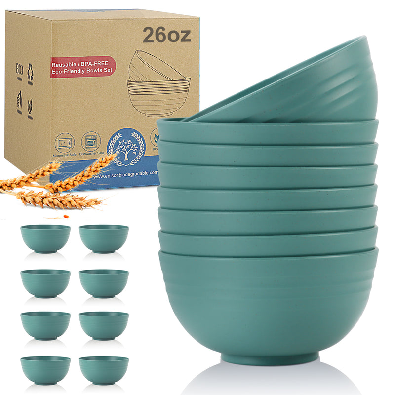 Wheat Straw Bowl Sets,8 PCS Unbreakable Cereal Bowl 26 OZ