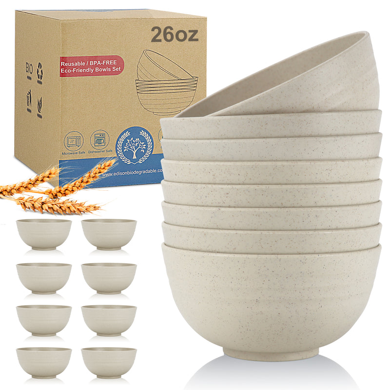 Wheat Straw Bowl Sets,8 PCS Unbreakable Cereal Bowl 26 OZ