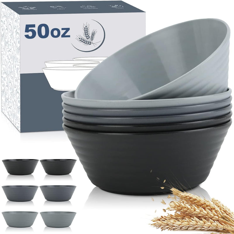Wheat Straw Bowl Sets,6 PCS Unbreakable Cereal Bowl 50 OZ
