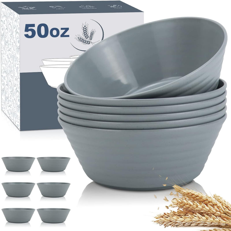 Wheat Straw Bowl Sets,6 PCS Unbreakable Cereal Bowl 50 OZ