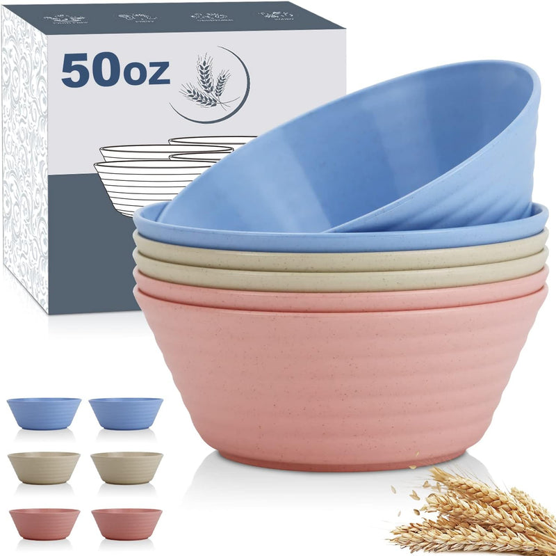 Wheat Straw Bowl Sets,6 PCS Unbreakable Cereal Bowl 50 OZ