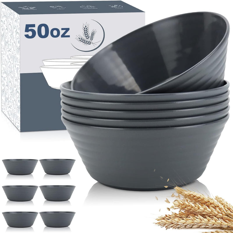 Wheat Straw Bowl Sets,6 PCS Unbreakable Cereal Bowl 50 OZ