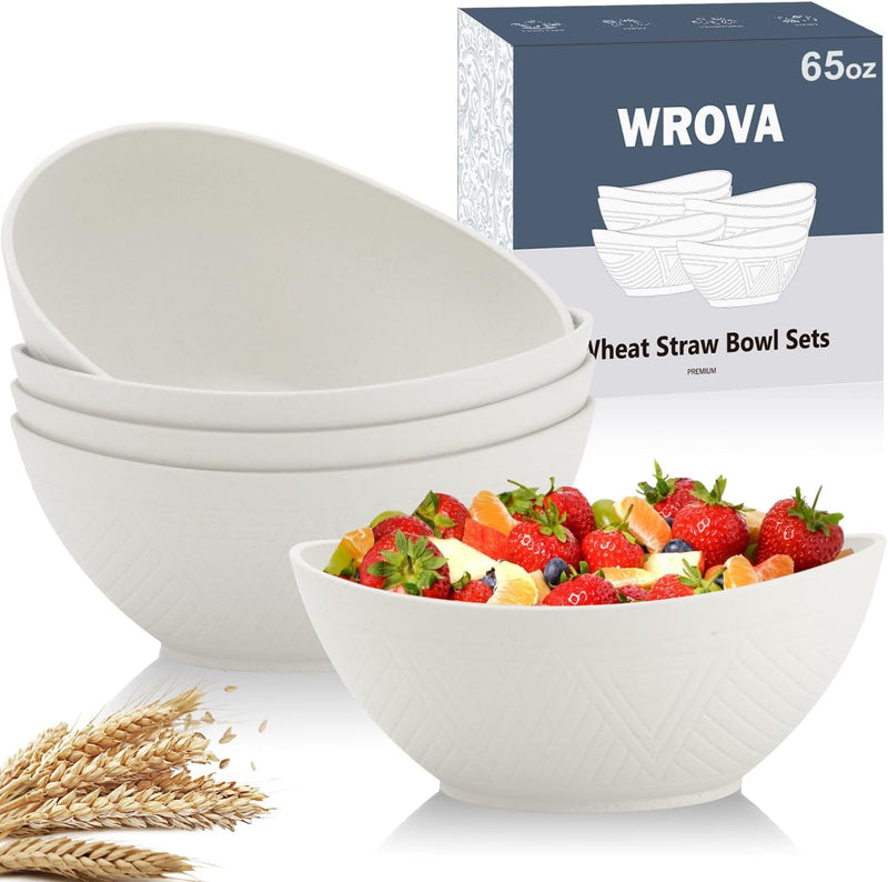 65 oz Large Salad Bowls Ivory - Wheat Straw Salad bowls Set of 4