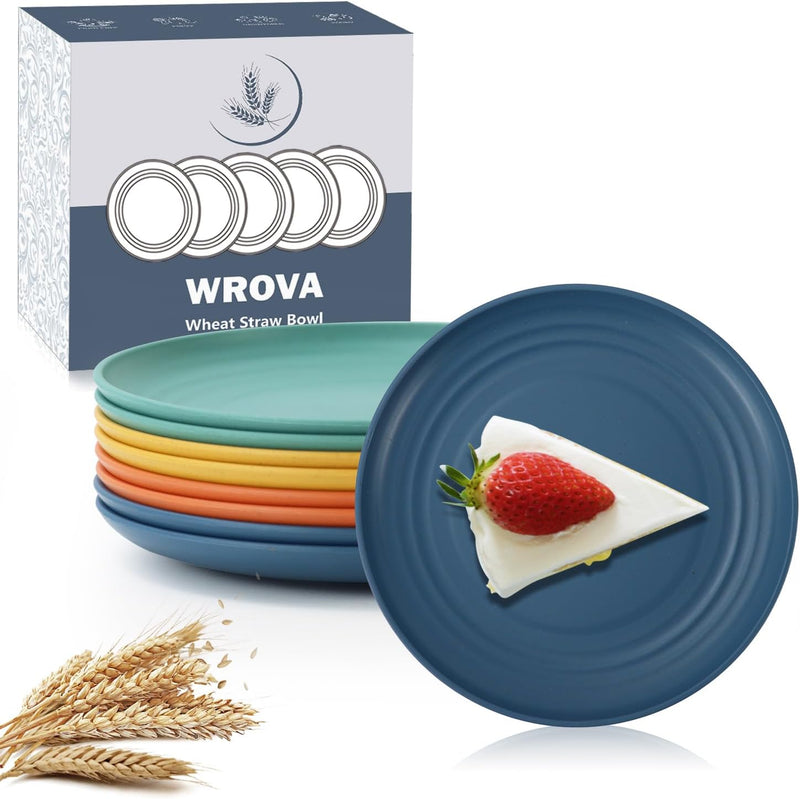Handy Appetizer Plates Set of 8 - Small Wheat Straw Dessert Plates 6 Inch