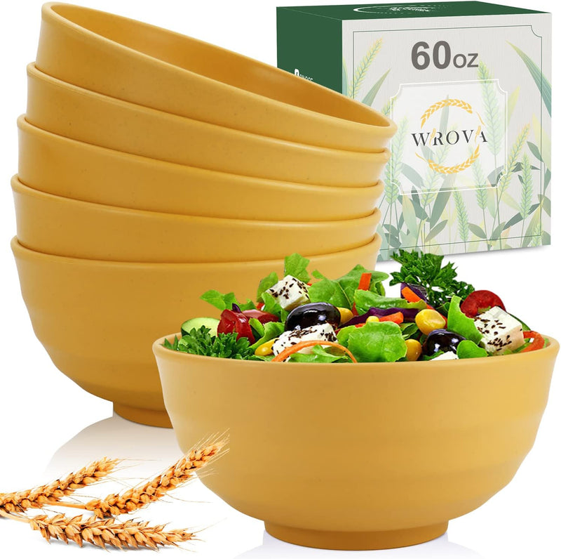 Wheat Straw Bowls Set 60 OZ Unbreakable Large Cereal Bowls Set of 6