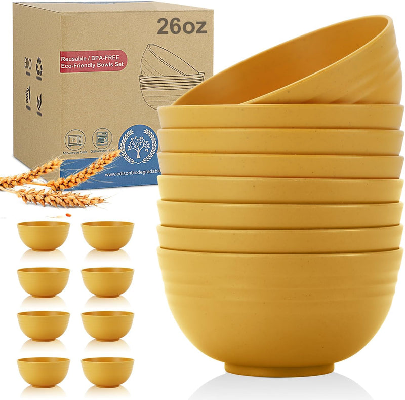 Wheat Straw Bowl Sets,8 PCS Unbreakable Cereal Bowl 26 OZ