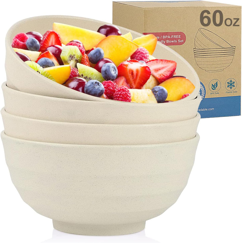 Wheat Straw Bowls Set 60 OZ Unbreakable Large Cereal Bowls Set of 6