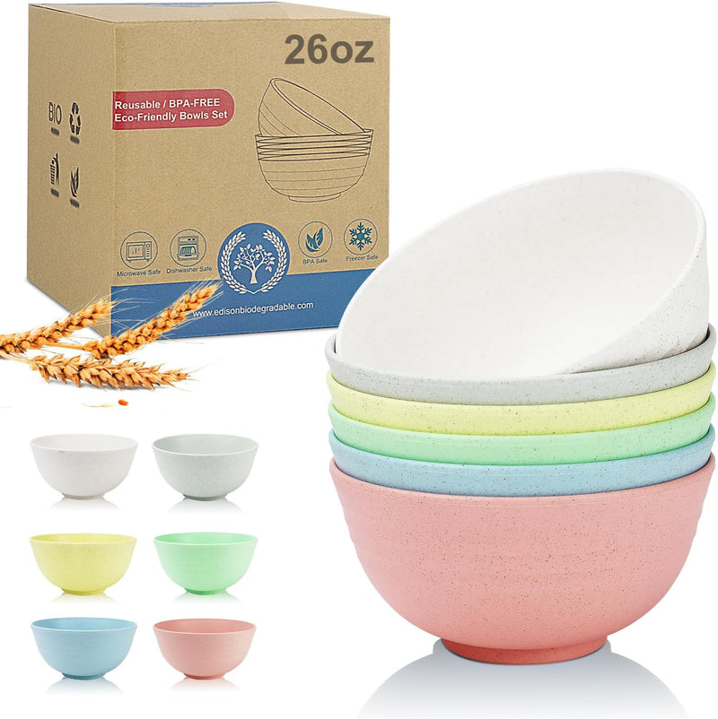 Wheat Straw Bowl Sets,8 PCS Unbreakable Cereal Bowl 26 OZ
