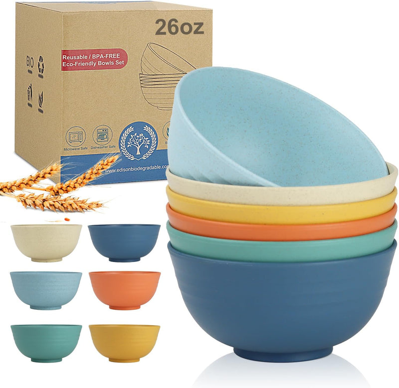 Wheat Straw Bowl Sets,8 PCS Unbreakable Cereal Bowl 26 OZ