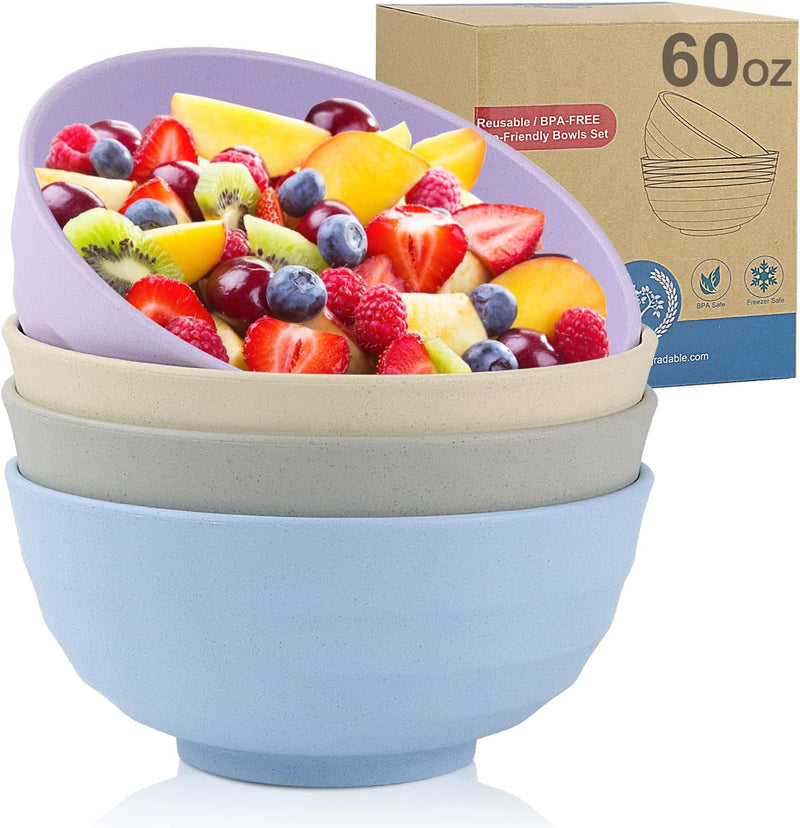 Wheat Straw Bowls Set 60 OZ Unbreakable Large Cereal Bowls Set of 6