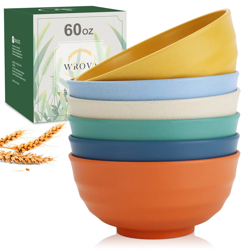Wheat Straw Bowls Set 60 OZ Unbreakable Large Cereal Bowls Set of 6