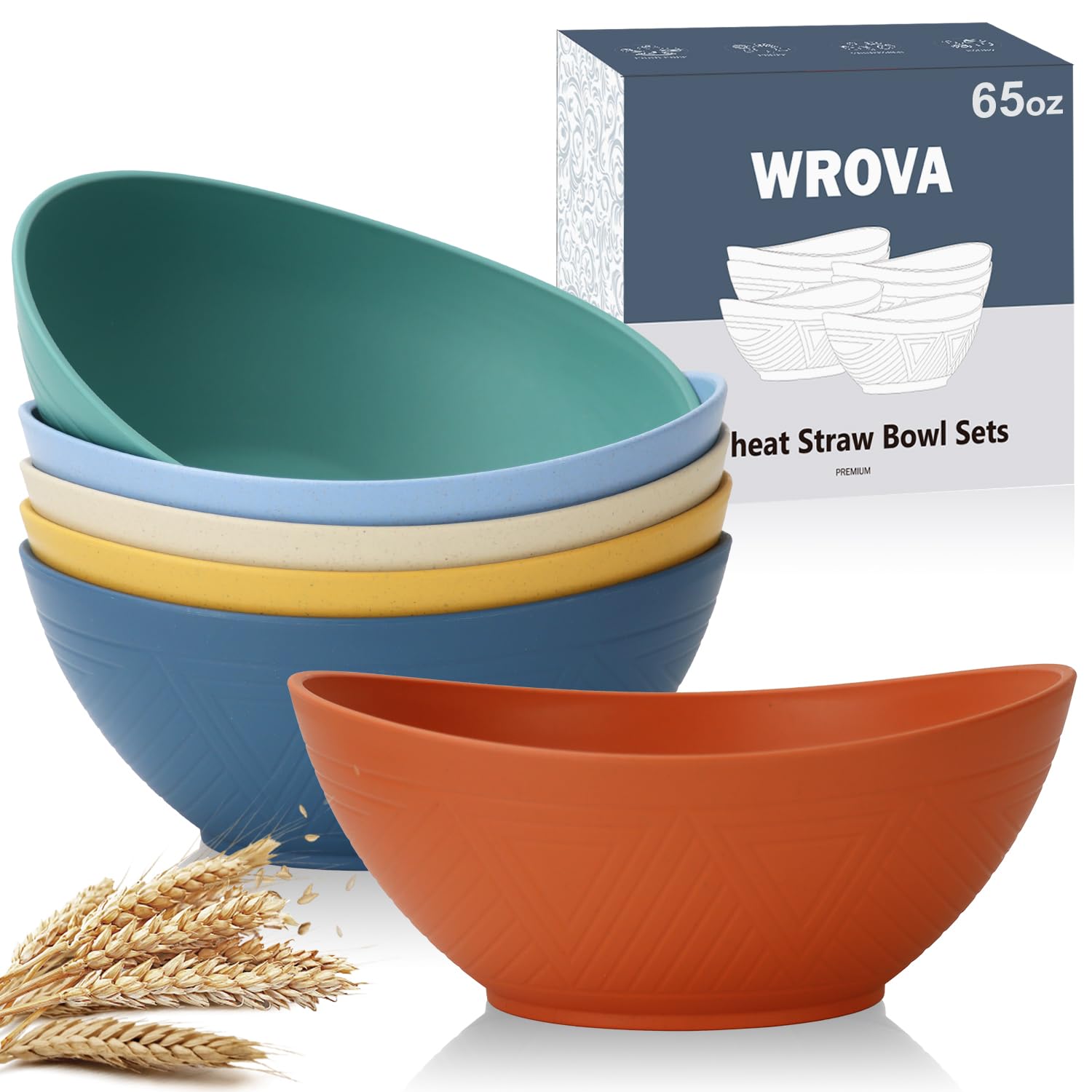 65 oz Big Salad Bowls - Large Wheat Straw Bowls set of 6