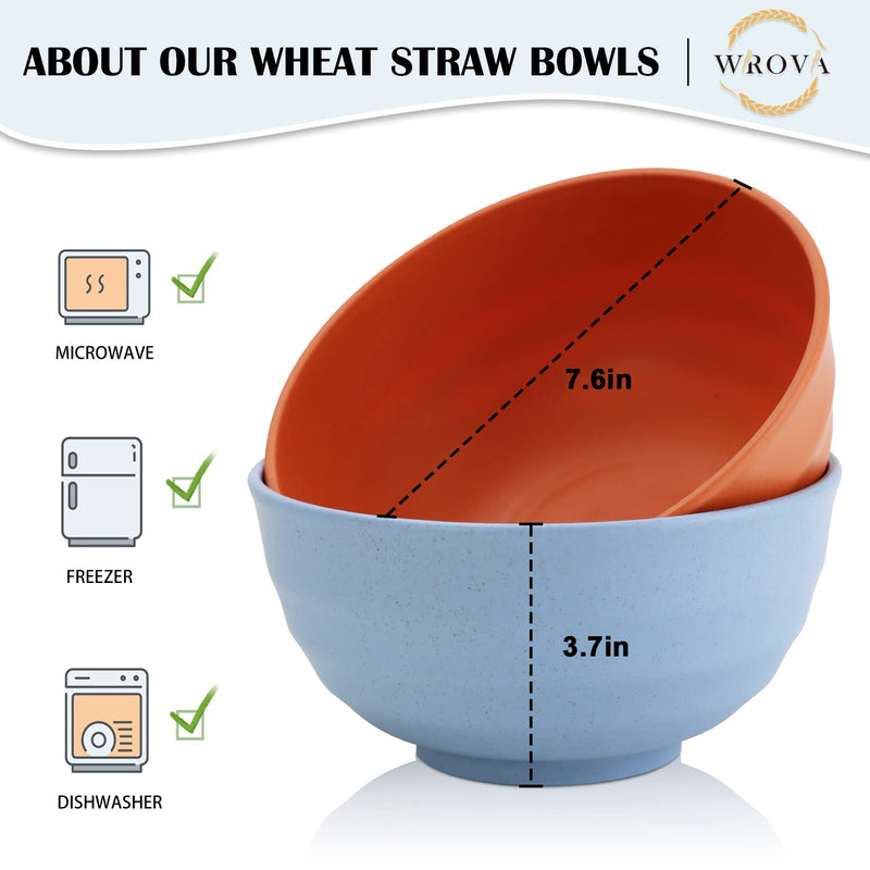 Wheat Straw Bowls Set 60 OZ Unbreakable Large Cereal Bowls Set of 6