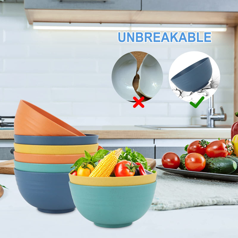 Wheat Straw Bowl Sets,8 PCS Unbreakable Cereal Bowl 26 OZ