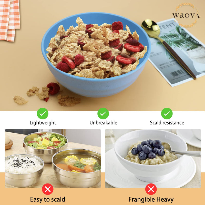 Wheat Straw Bowls Set 60 OZ Unbreakable Large Cereal Bowls Set of 6