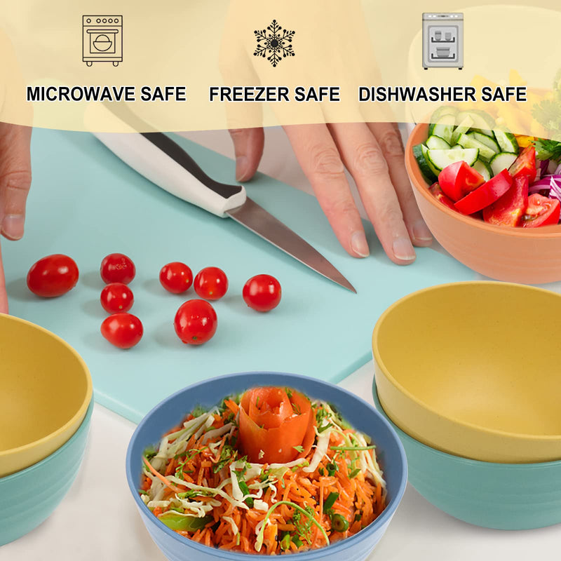 Wheat Straw Bowl Sets,8 PCS Unbreakable Cereal Bowl 26 OZ