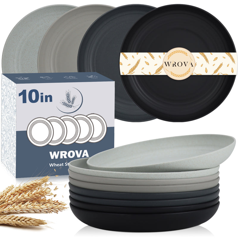 Wheat Straw Plates - 10 Inch Unbreakable Dinner Plates Set of 8