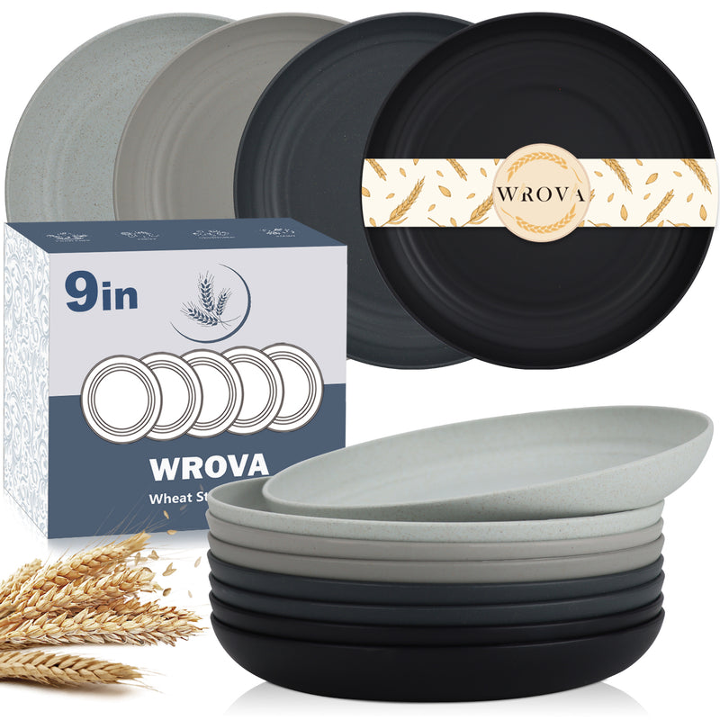 Wheat Straw Plates - 9 Inch Unbreakable Dinner Plates Set of 8