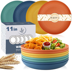 Large Wheat Straw Dinner Plates - 11 Inch Unbreakable Big Set of 8