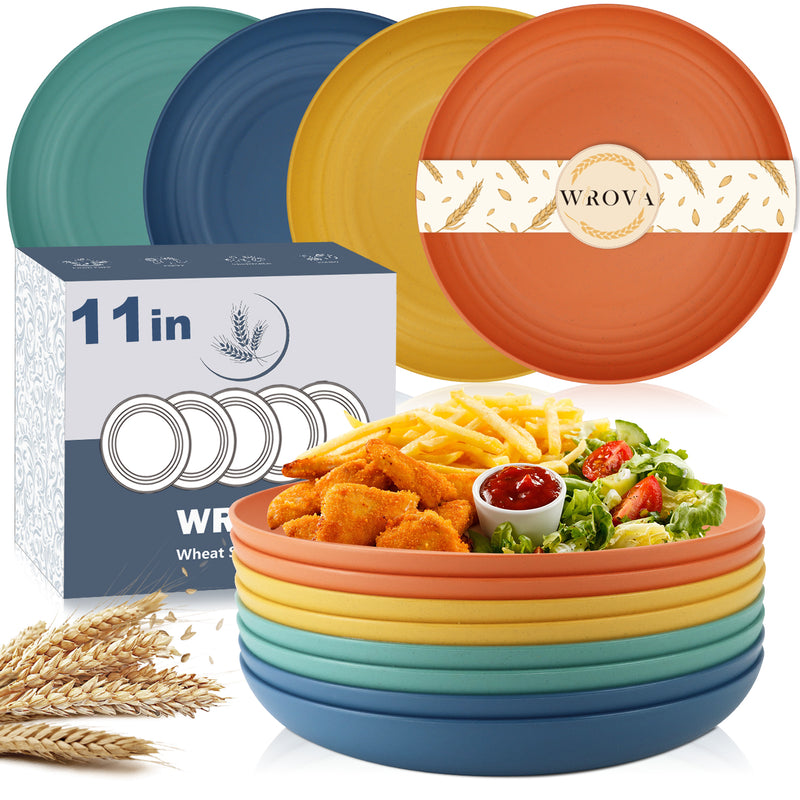 Large Wheat Straw Dinner Plates - 11 Inch Unbreakable Big Set of 8