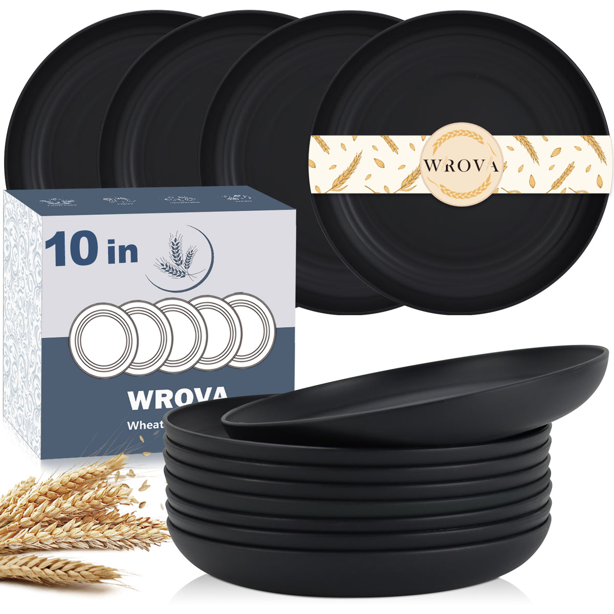 Wheat Straw Plates - 10 Inch Unbreakable Dinner Plates Set of 8