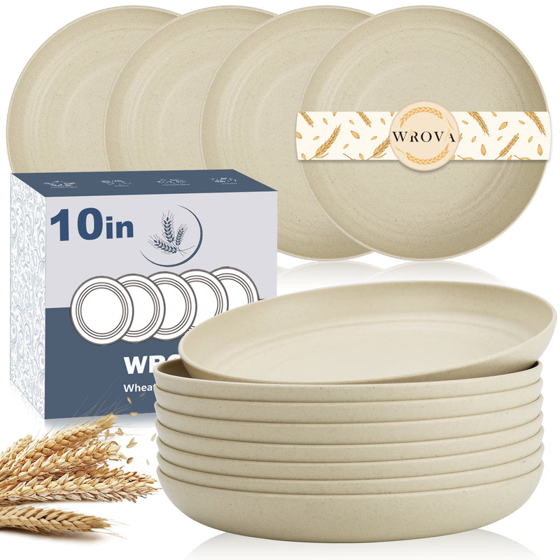 Wheat Straw Plates - 10 Inch Unbreakable Dinner Plates Set of 8