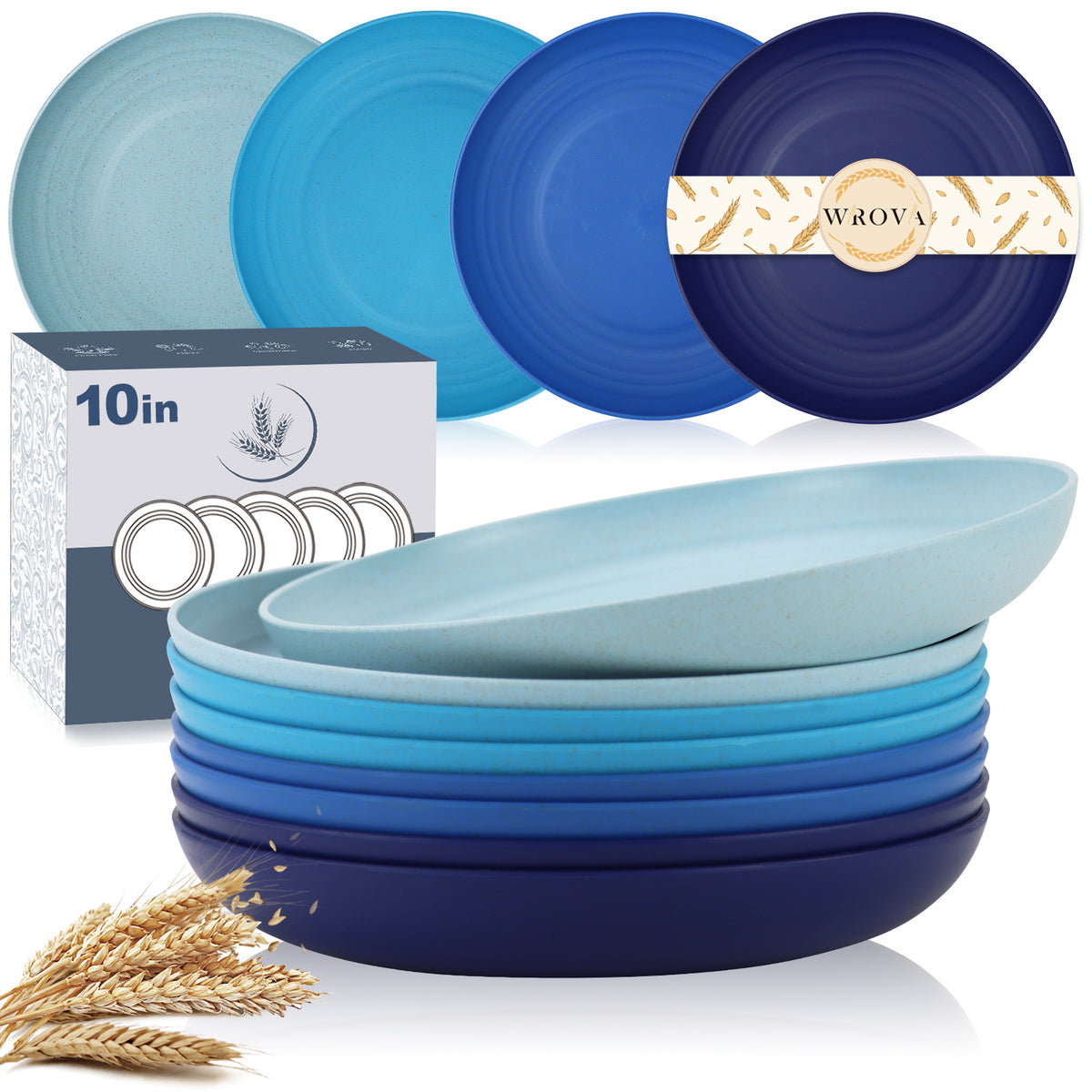 Wheat Straw Plates - 10 Inch Unbreakable Dinner Plates Set of 8
