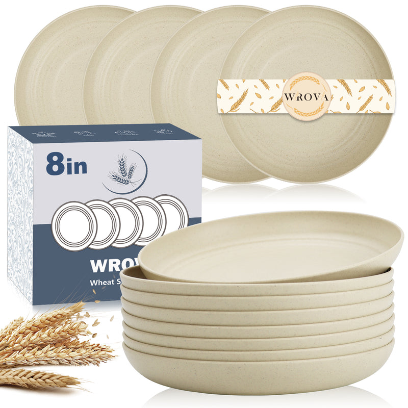 Wheat Straw Plates - 8 Inch Unbreakable Dinner Set of 8