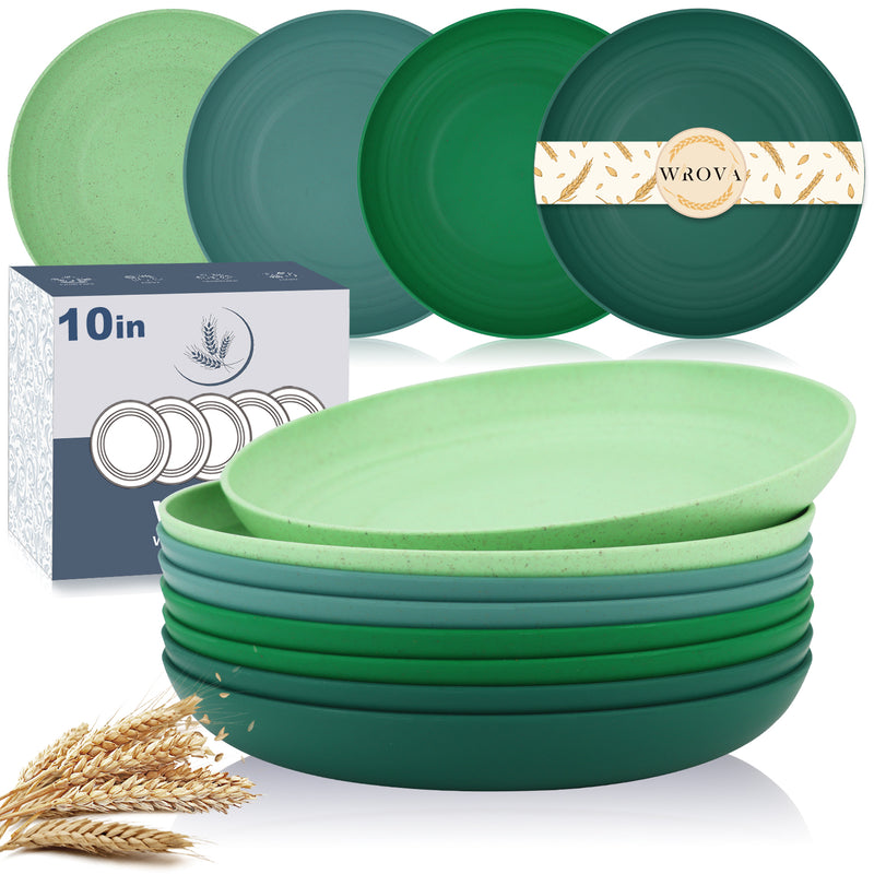 Wheat Straw Plates - 10 Inch Unbreakable Dinner Plates Set of 8