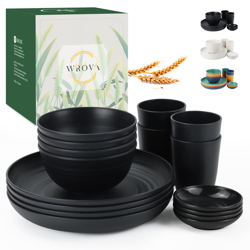 Wheat straw plates and bowls sets of 16