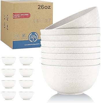 Wheat Straw Bowl Sets,8 PCS Unbreakable Cereal Bowl 26 OZ