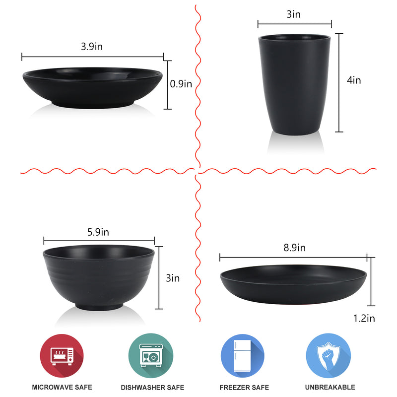 Wheat straw plates and bowls sets of 16