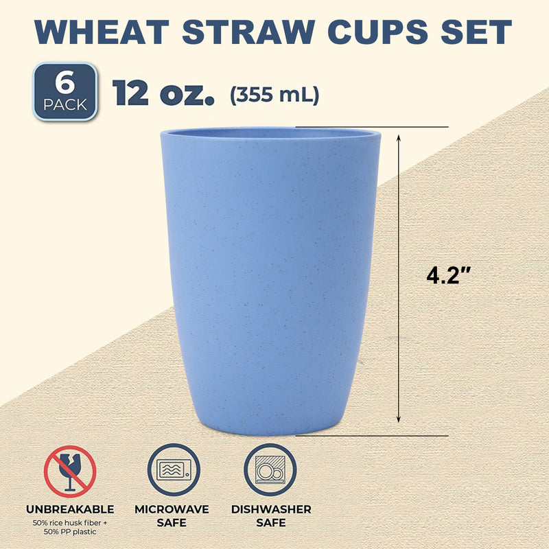 Wheat Straw Cups 6 PCS Good Alternative to Plastic Reusable Cups 12 oz