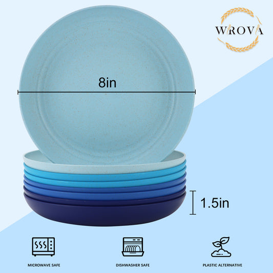 Wheat Straw Plates - 8 Inch Unbreakable Dinner Set of 8