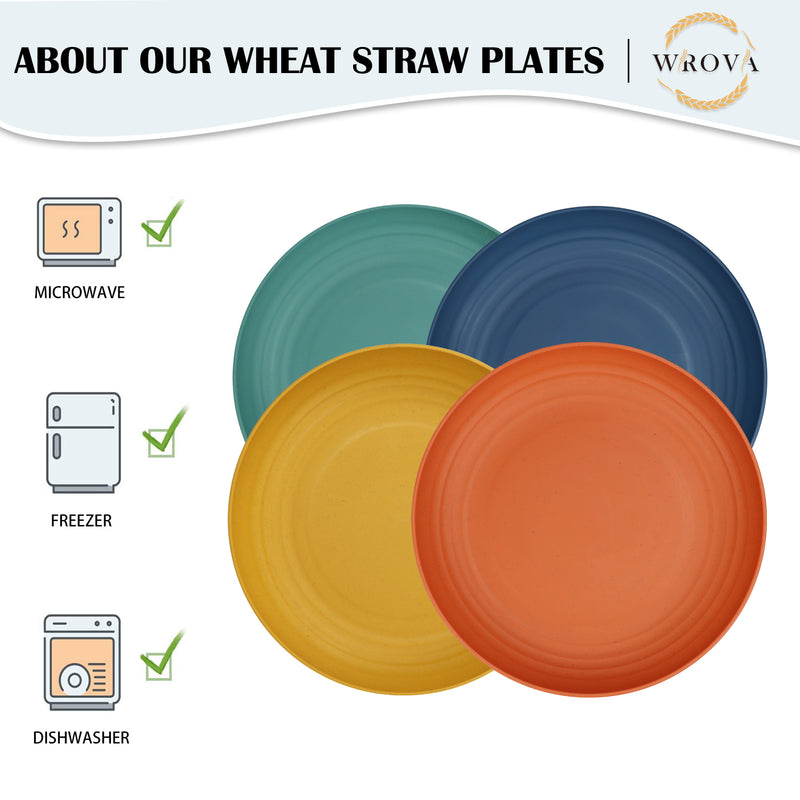 Large Wheat Straw Dinner Plates - 11 Inch Unbreakable Big Set of 8