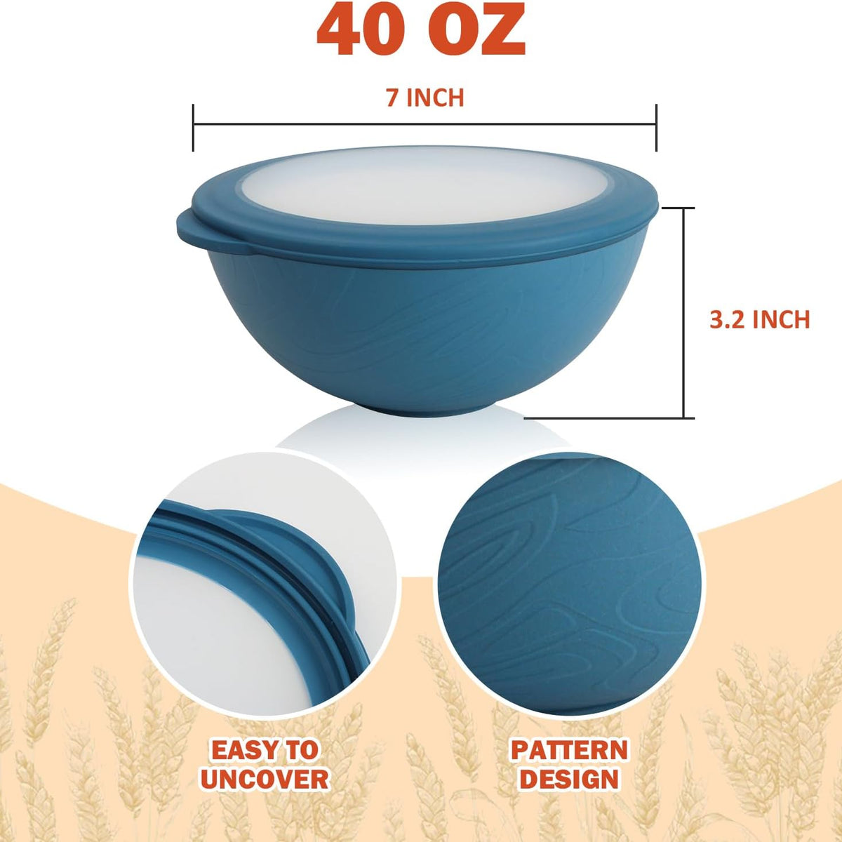 Wrova 40oz wheat straw bowls with lids set of 4,cereal bowls with covers anti-leaking,unbreakable salad container for lunch, dishwasher safe bowl sets for kitchen. Vibrant Series