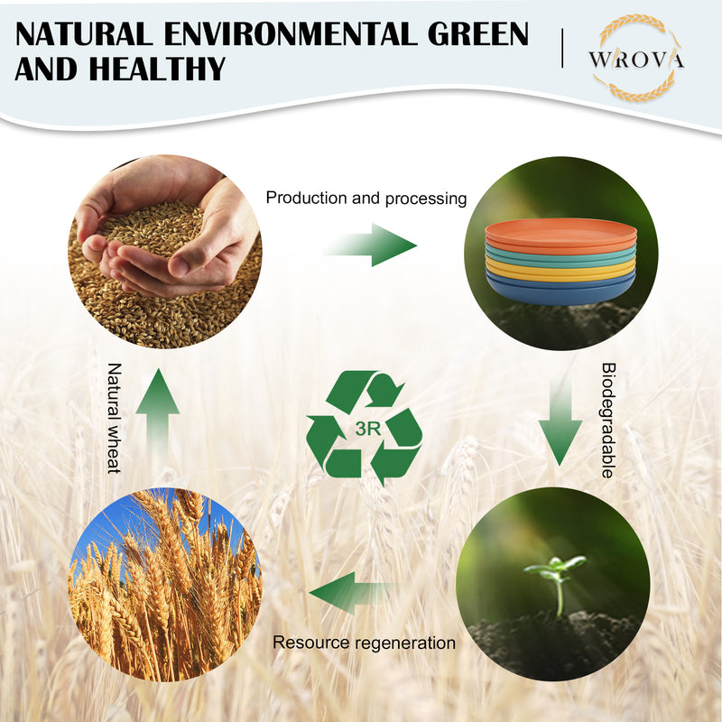 Wheat Straw Plates - 9 Inch Unbreakable Dinner Plates Set of 8