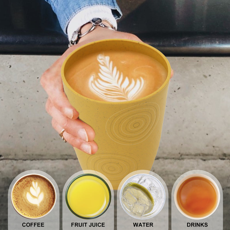 Wheat Straw Water Cups 16 oz with Etched Pattern - Alternative Plastic Drinking Glasses Set of 6