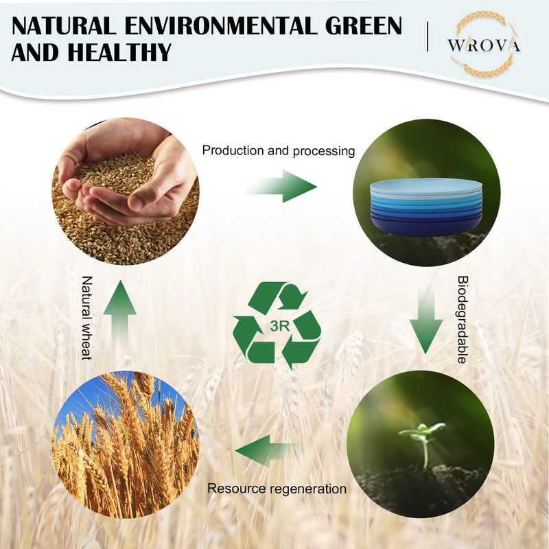 Wheat Straw Plates - 8 Inch Unbreakable Dinner Set of 8