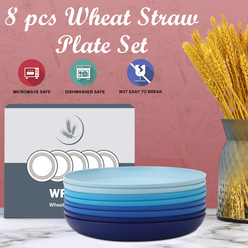 Wheat Straw Plates - 8 Inch Unbreakable Dinner Set of 8
