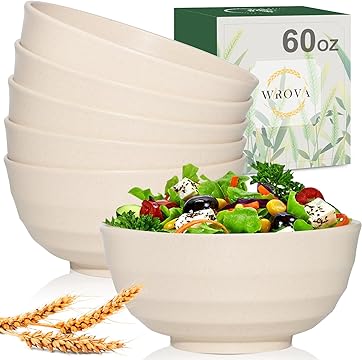 Wheat Straw Bowls Set 60 OZ Unbreakable Large Cereal Bowls Set of 6