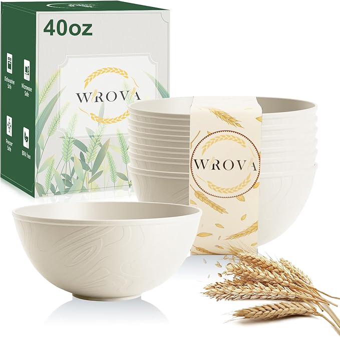 Wrova Wheat Straw Bowls for Kitchen set of 6,Anti-Scald Thick Soup Bowls 40oz,Microwave and Dishwasher Safe Bowl Sets, Unbreakable Cereal Bowl Sets. Vibrant Series