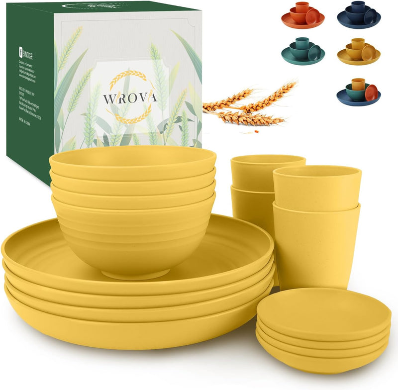 Wheat straw plates and bowls sets of 16