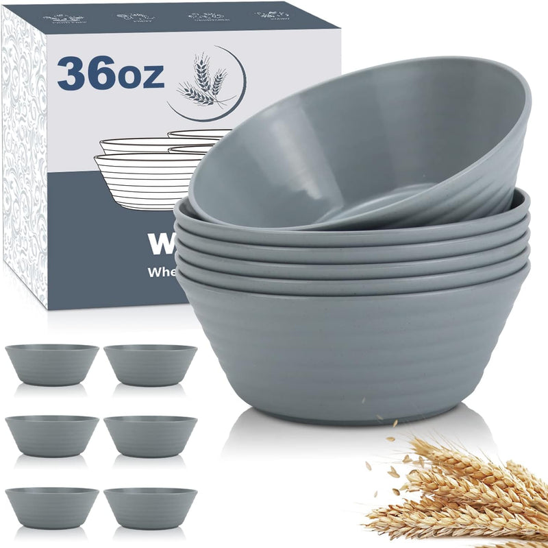 Wheat Straw Bowl Sets,6 PCS Unbreakable Cereal Bowl 36 OZ