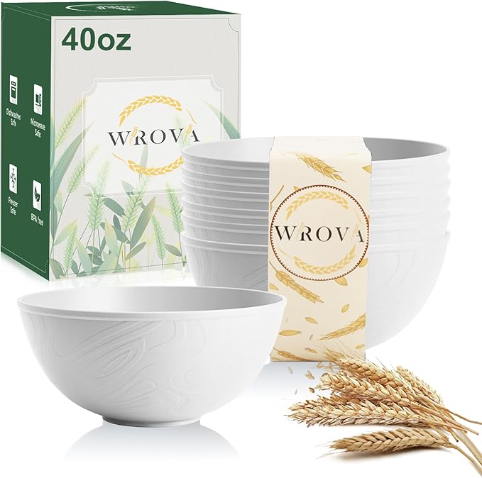 Wrova Wheat Straw Bowls for Kitchen set of 6,Anti-Scald Thick Soup Bowls 40oz,Microwave and Dishwasher Safe Bowl Sets, Unbreakable Cereal Bowl Sets. Vibrant Series