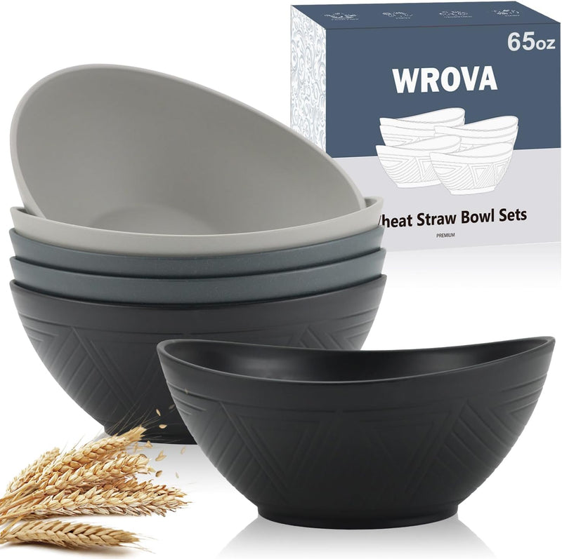 65 oz Big Salad Bowls - Large Wheat Straw Bowls set of 6