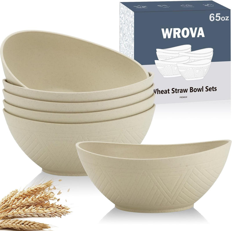 65 oz Big Salad Bowls - Large Wheat Straw Bowls set of 6